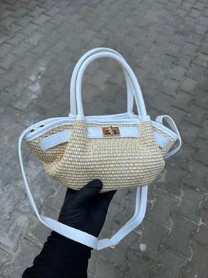 Gerçek Hasır Lima Model El Ve Kadın Omuz Çantası Beyaz