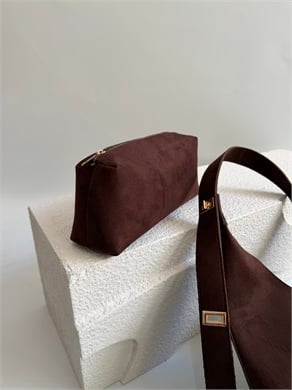 Gift Model El Ve Kadın Omuz Çantası Süet Çanta Yavru Hediyeli Acı Kahve
