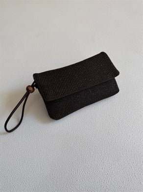 Sade Model Clutch Çanta , Portföy Çanta , El Çantası  Hasır Acı Kahve