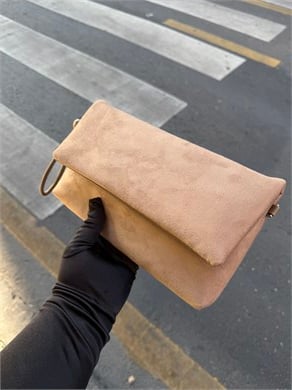 Sade Model Clutch Çanta , Portföy Çanta , El Çantası  Süet Vizon