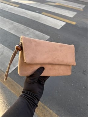Sade Model Clutch Çanta , Portföy Çanta , El Çantası  Süet Vizon