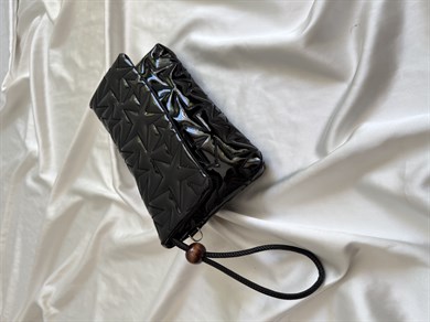 Star Kapaklı Model Clutch Çanta , Portföy Çanta , El Çantası  Rugan Siyah