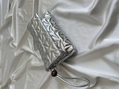 Star Kapaklı Model Clutch Çanta , Portföy Çanta , El Çantası  Gümüş