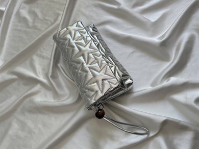 Star Kapaklı Model Clutch Çanta , Portföy Çanta , El Çantası  Gümüş