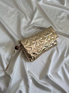 Star Kapaklı Model Clutch Çanta , Portföy Çanta , El Çantası  Gold