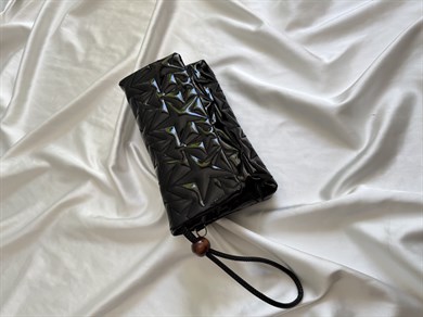 Star Kapaklı Model Clutch Çanta , Portföy Çanta , El Çantası  Rugan Siyah