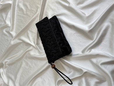 Star Kapaklı Model Clutch Çanta , Portföy Çanta , El Çantası  Kumaş Siyah
