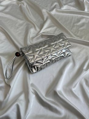 Star Kapaklı Model Clutch Çanta , Portföy Çanta , El Çantası  Gümüş