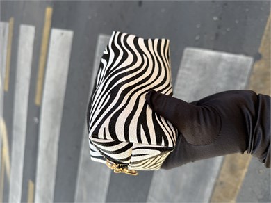 Zebra Desenli Makyaj Çantası – Siyah Beyaz Fermuarlı Kozmetik Çanta