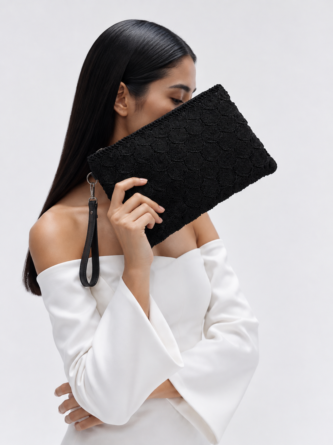 Dantel Model Clutch Çanta , Portföy Çanta , El Çantası Siyah