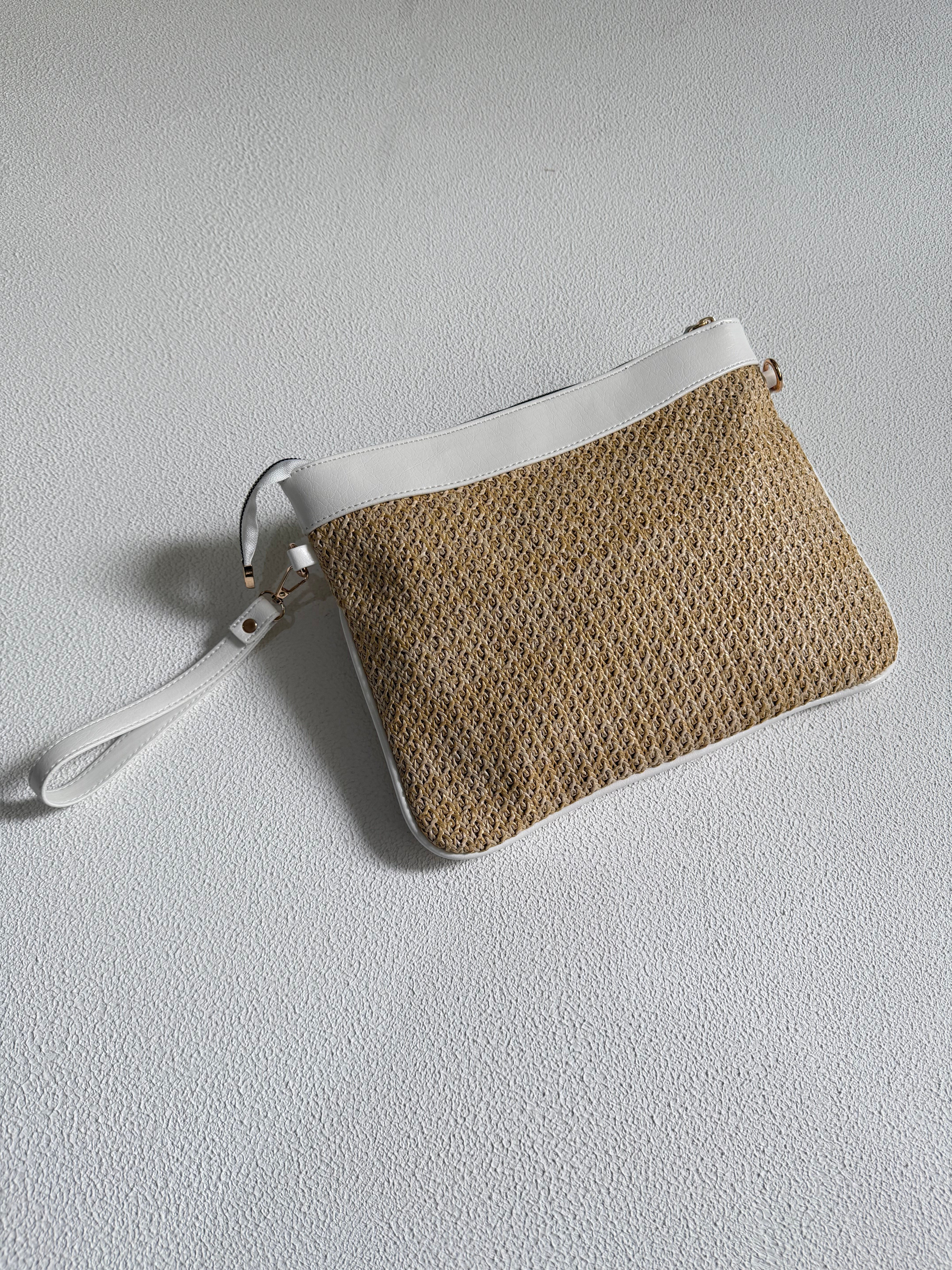Hasır Clutch Çanta Model El Ve Kadın Omuz Çantası,Yazlık Çanta Beyaz