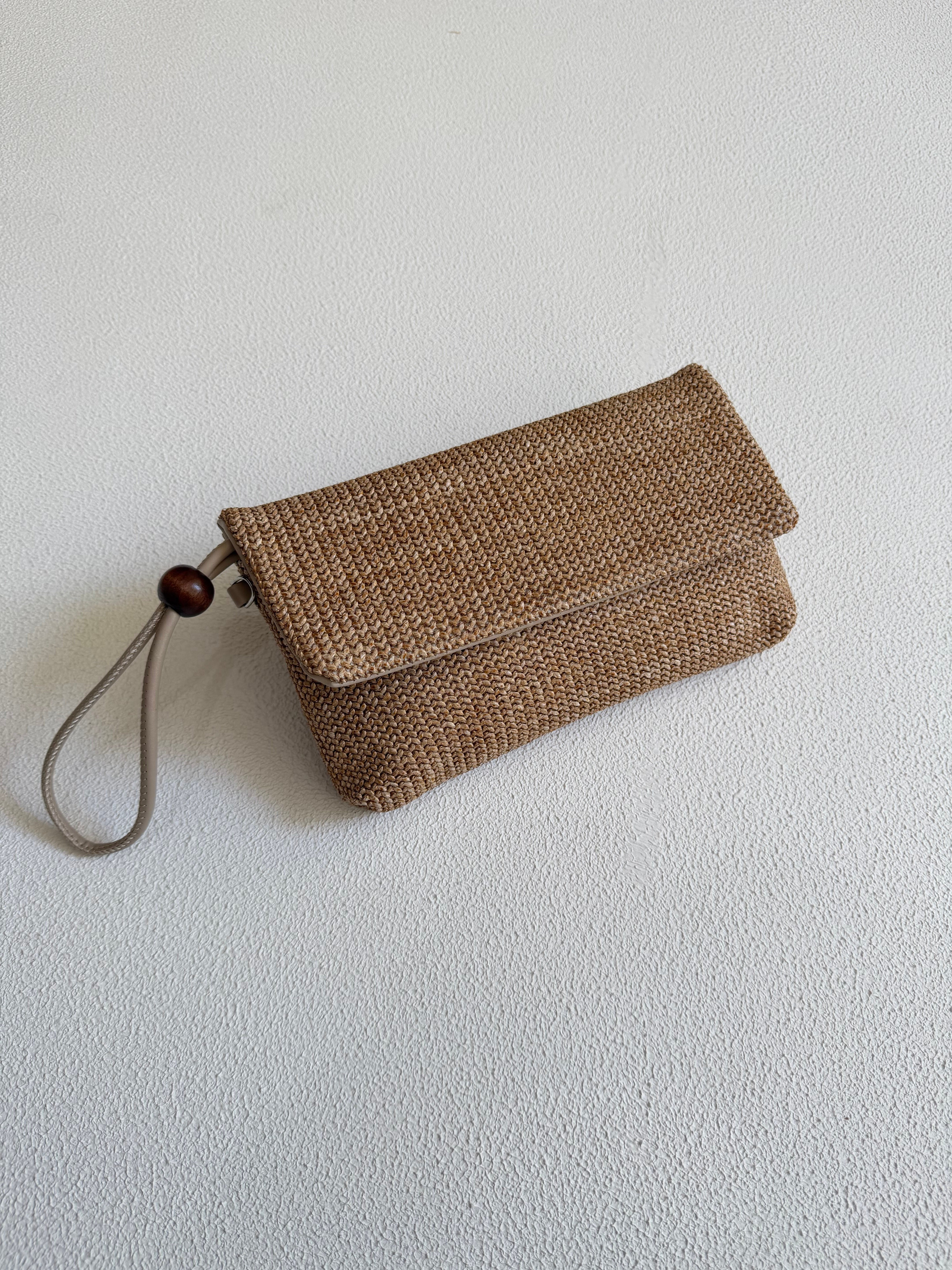 Sade Model Clutch Çanta , Portföy Çanta , El Çantası  Hasır Vizon