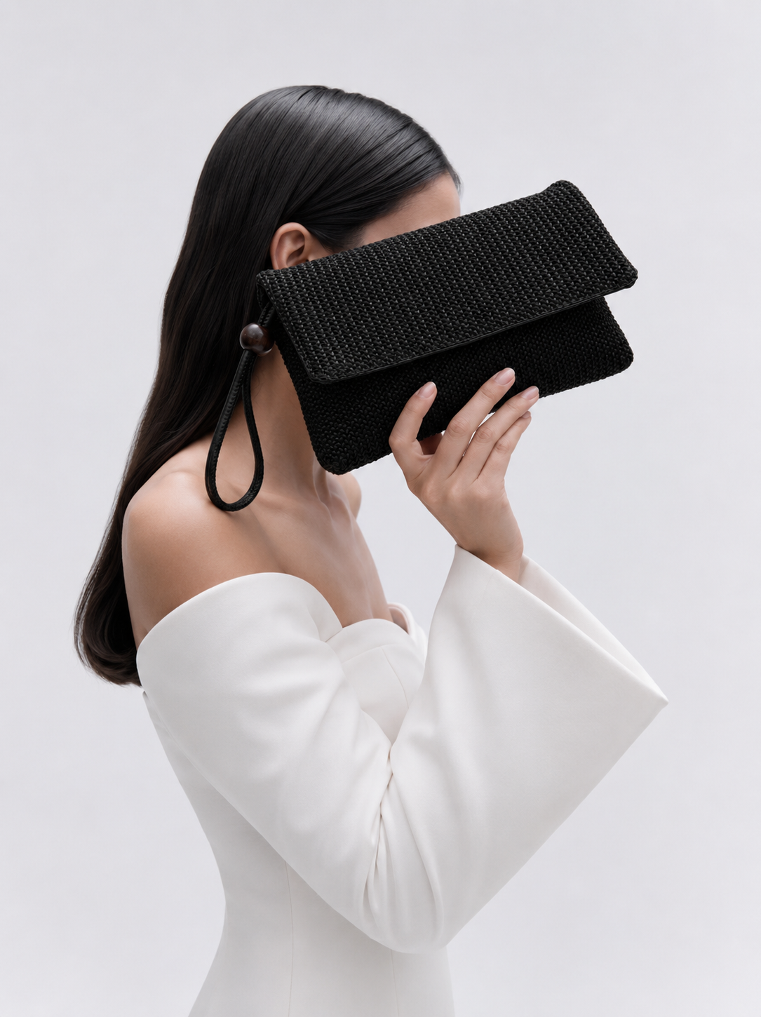 Sade Model Clutch Çanta , Portföy Çanta , El Çantası  Hasır Siyah