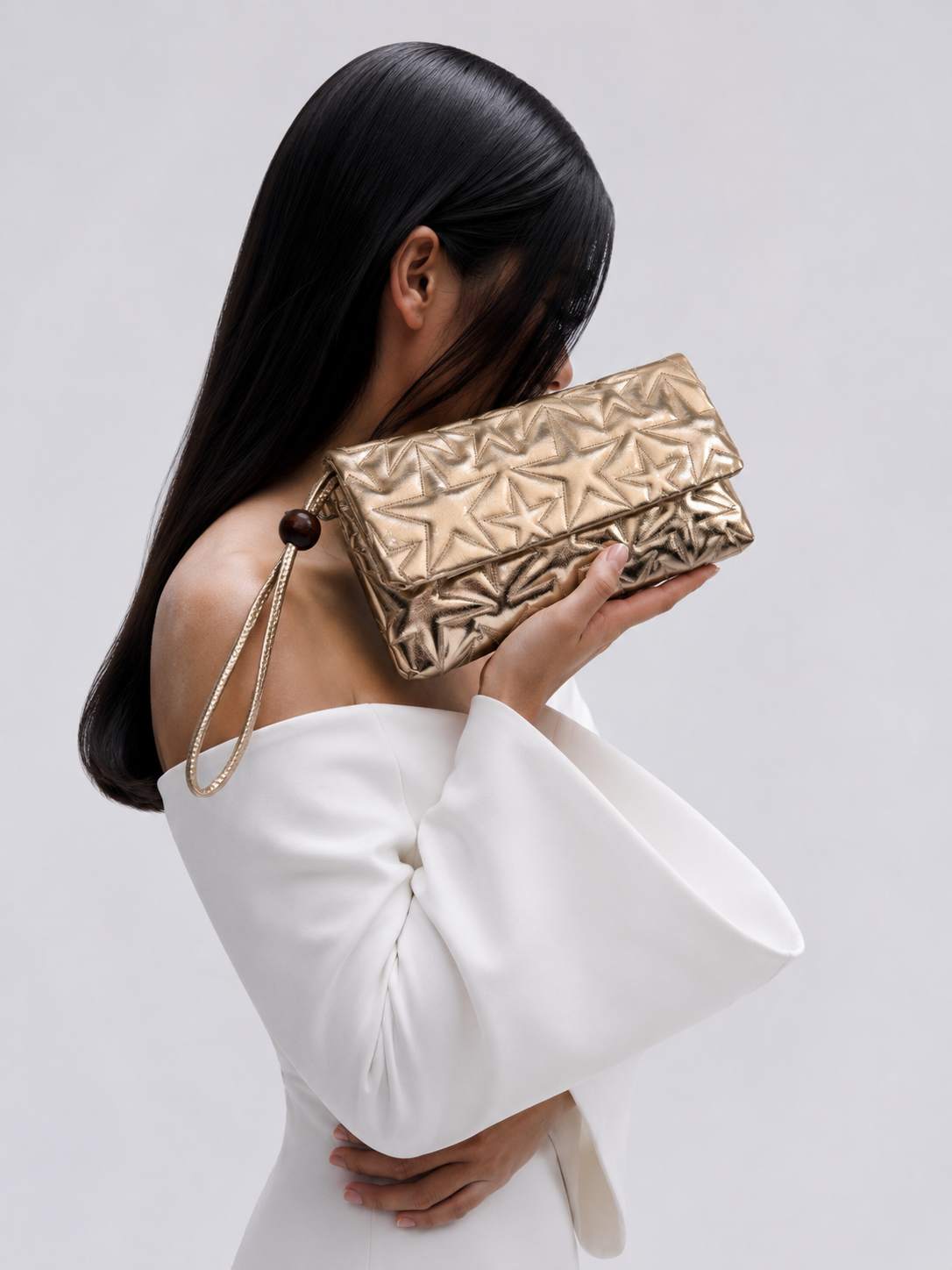 Star Kapaklı Model Clutch Çanta , Portföy Çanta , El Çantası  Gold