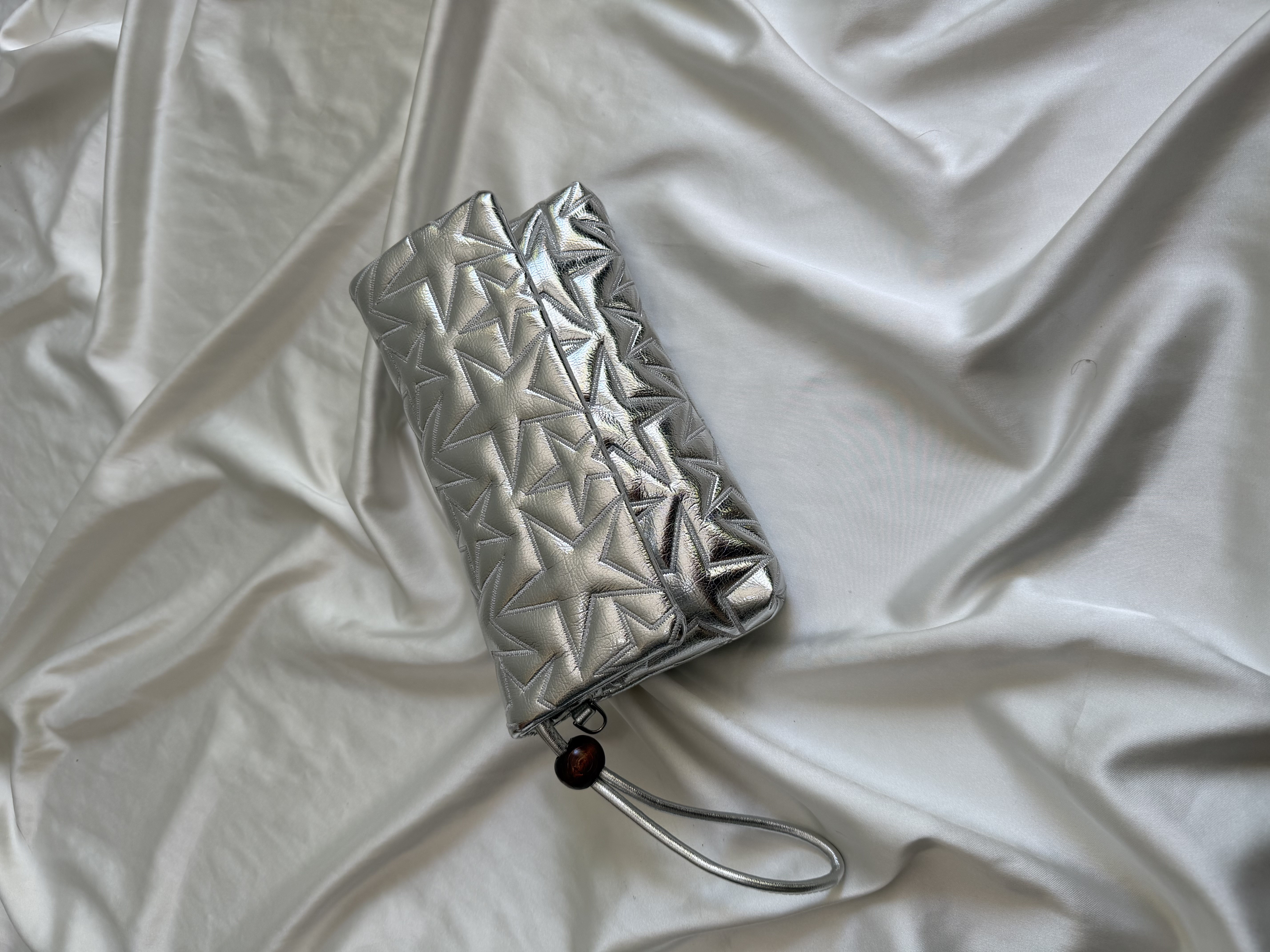 Star Kapaklı Model Clutch Çanta , Portföy Çanta , El Çantası  Gümüş