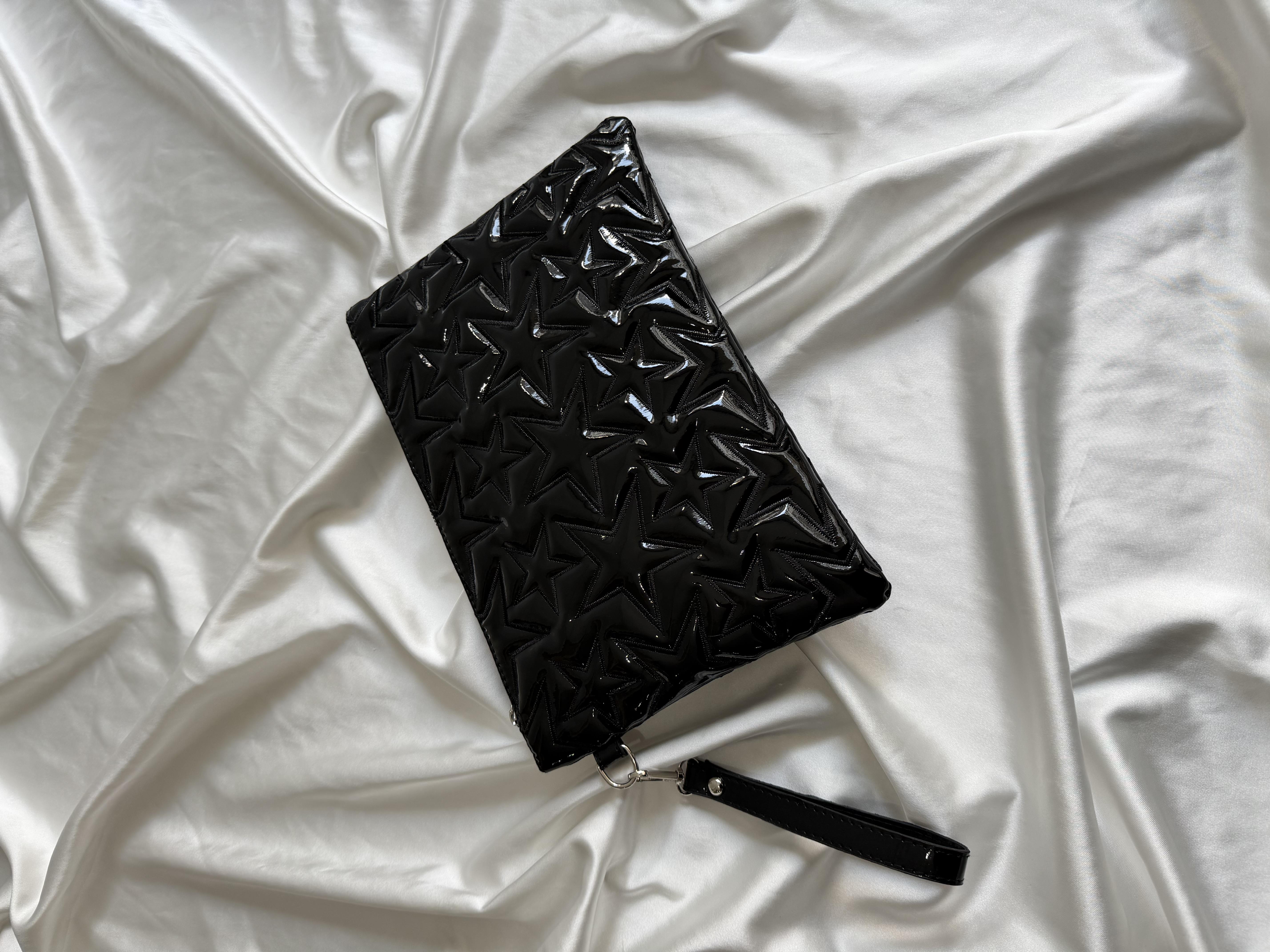 Yıldız Star Dikişli Kadın El Çantası Rugan Siyah