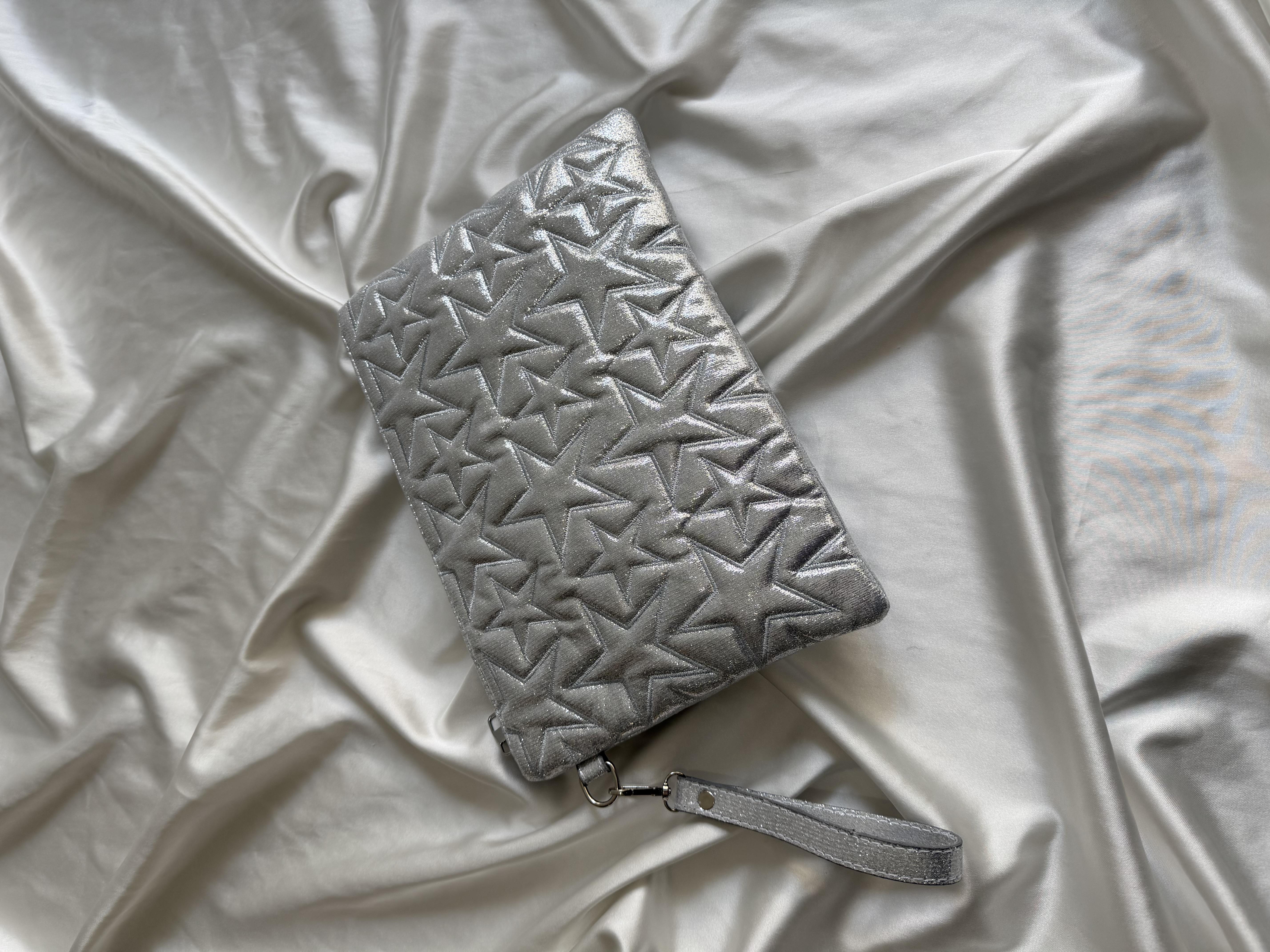 Yıldız Star Dikişli Kadın El Çantası Simli Gümüş