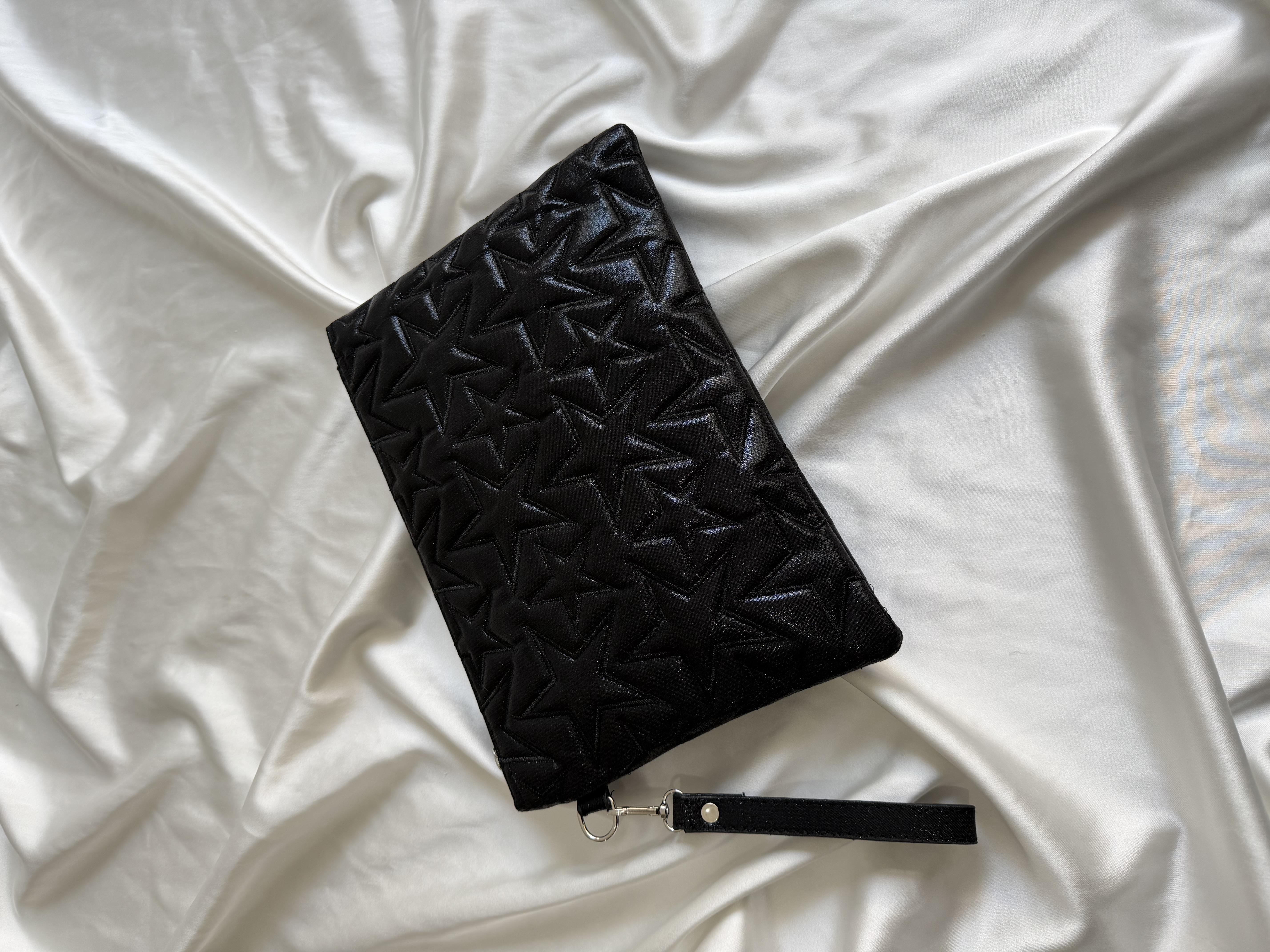 Yıldız Star Dikişli Kadın El Çantası Simli Siyah