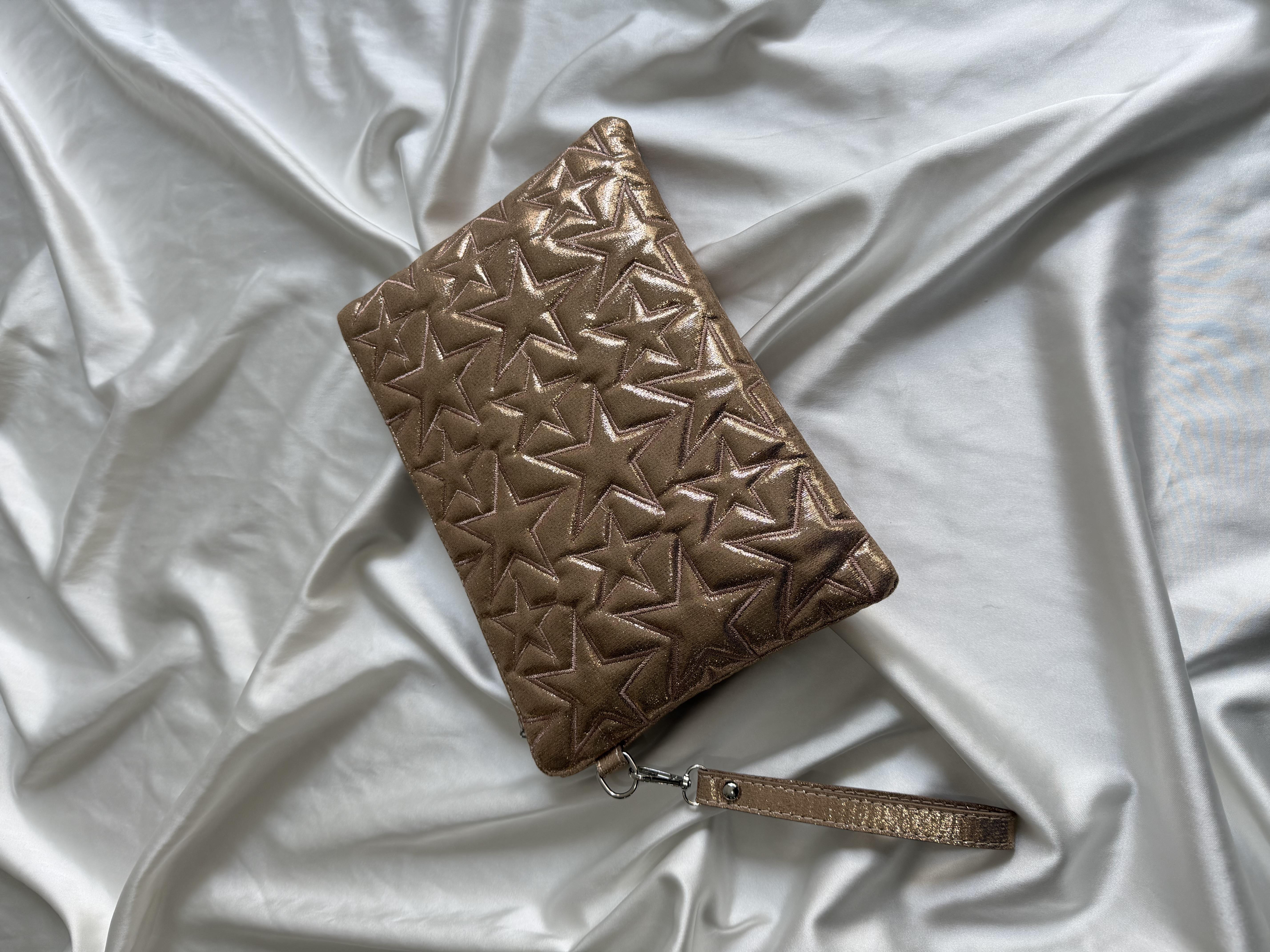 Yıldız Star Dikişli Kadın El Çantası Simli Bakır