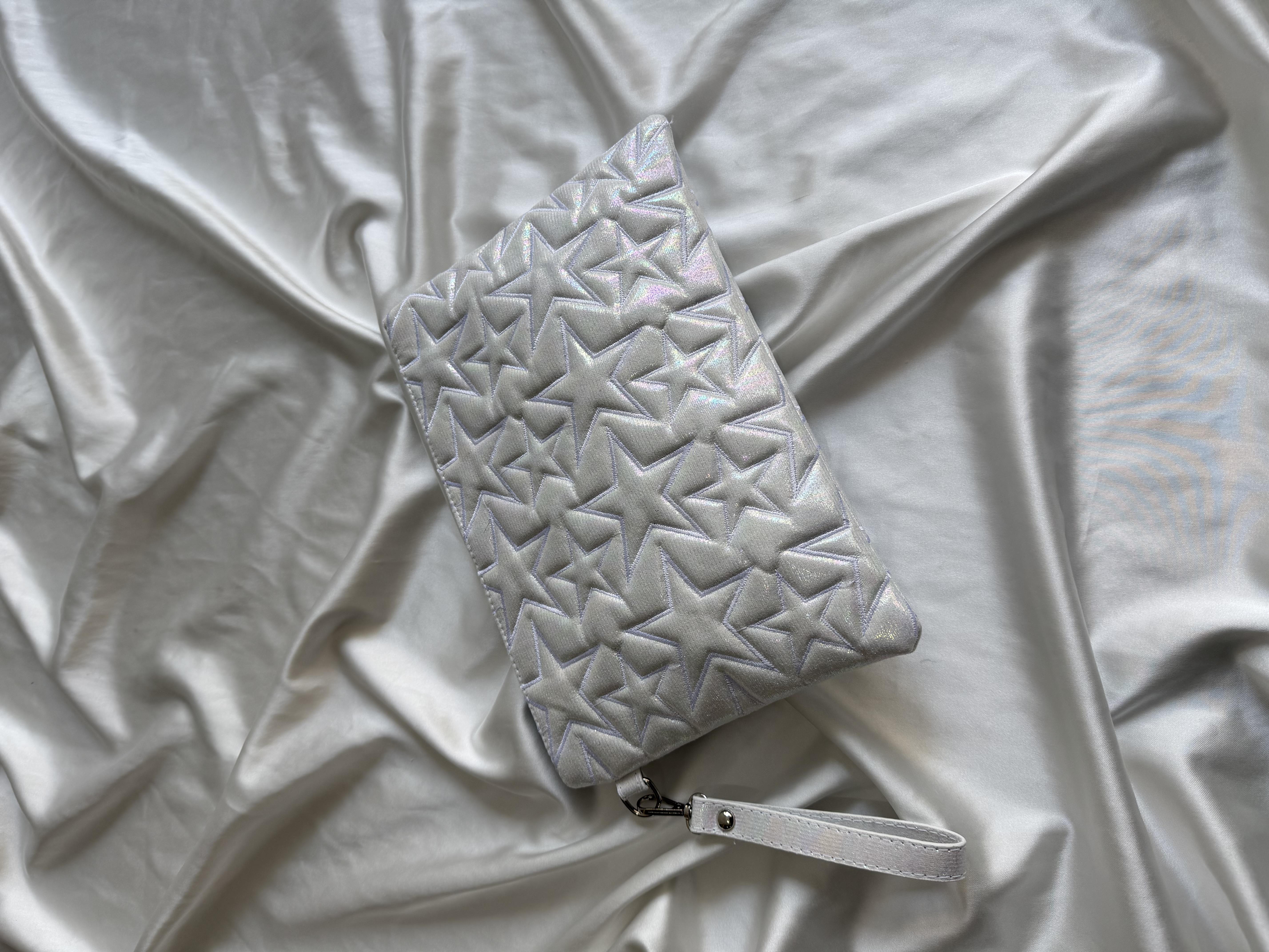 Yıldız Star Dikişli Kadın El Çantası Simli Beyaz