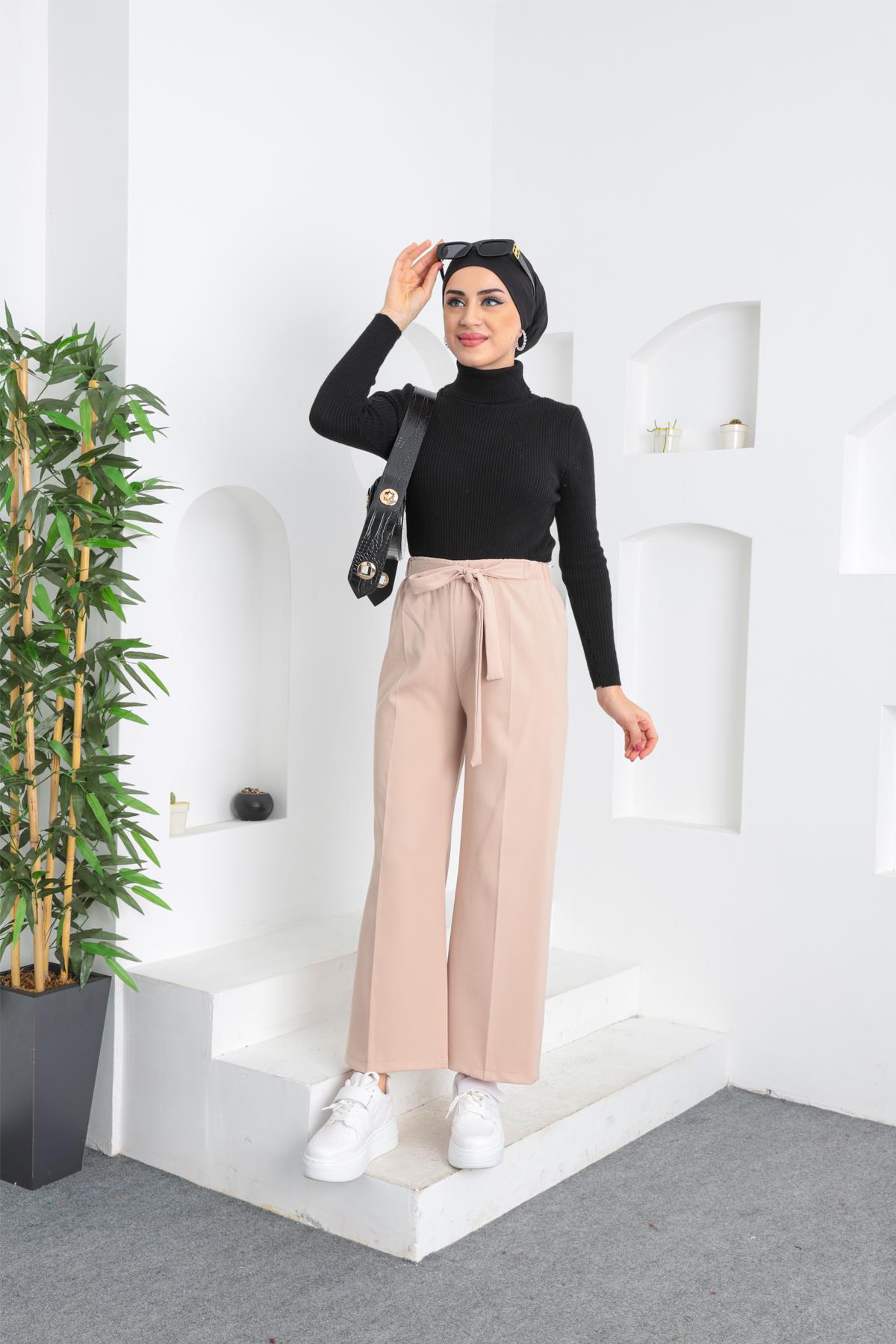 Bol Paça Double Krep Pantolon Krem