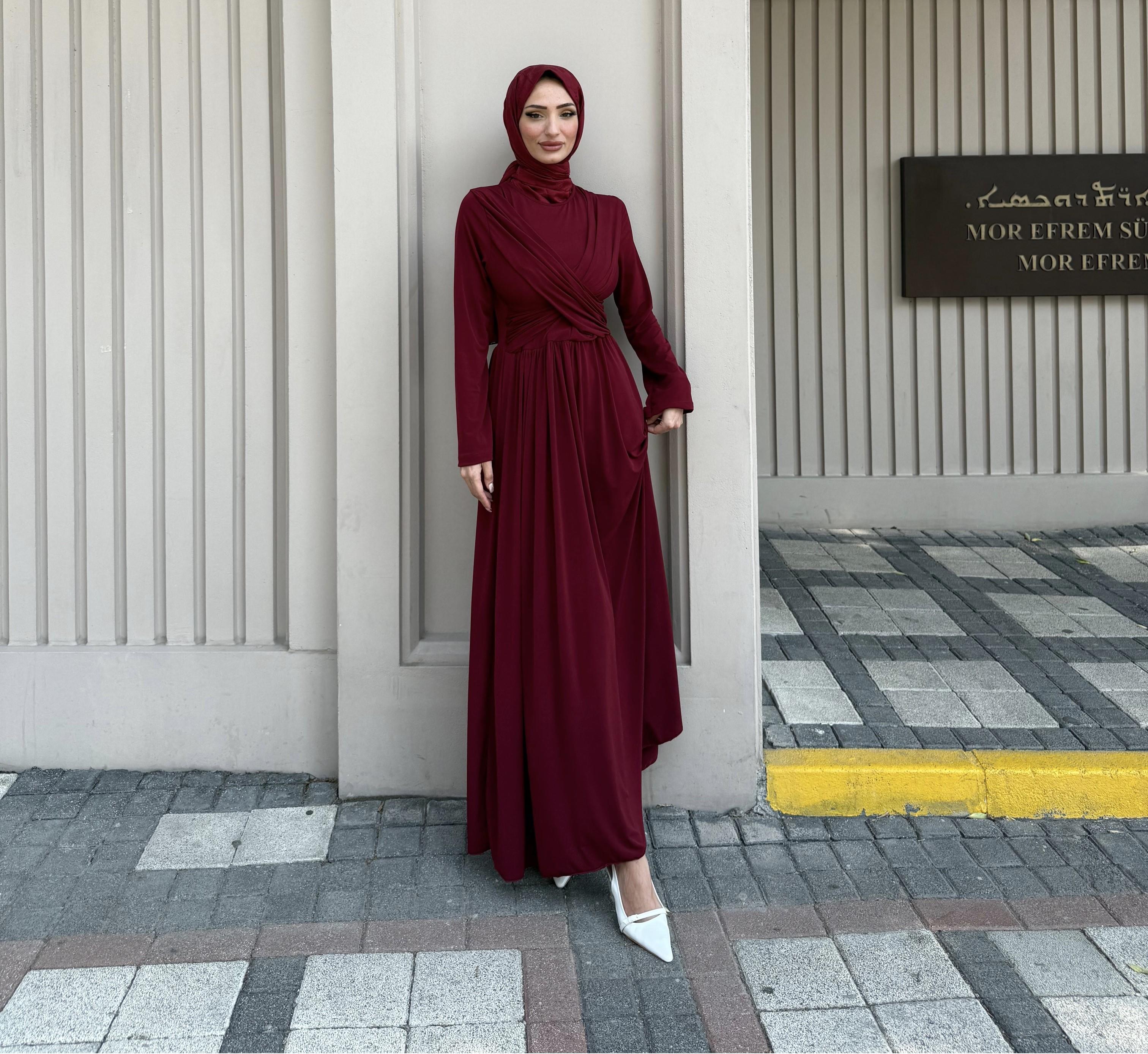 Linda Taşlı Elbise Bordo