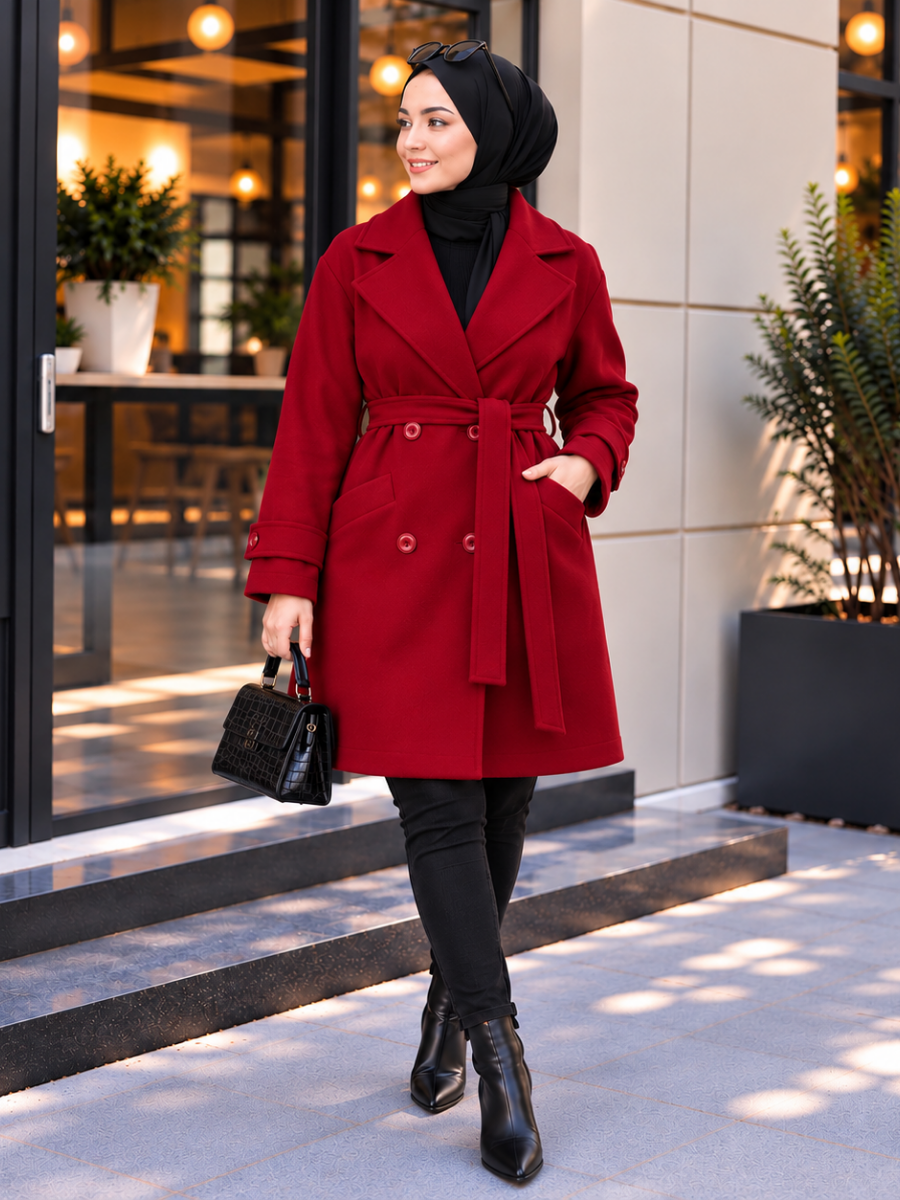 Marlow Kaşe Kaban Bordo
