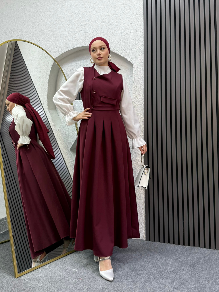Alara Jile Elbise Bordo
