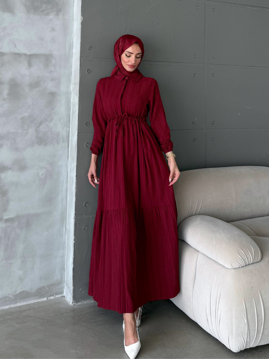 Asya Bürümcek Elbise Bordo