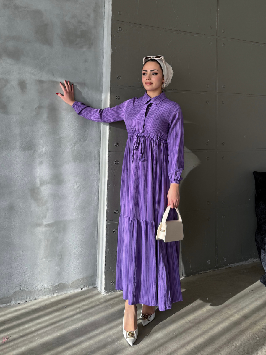 Asya Bürümcek Elbise Mor
