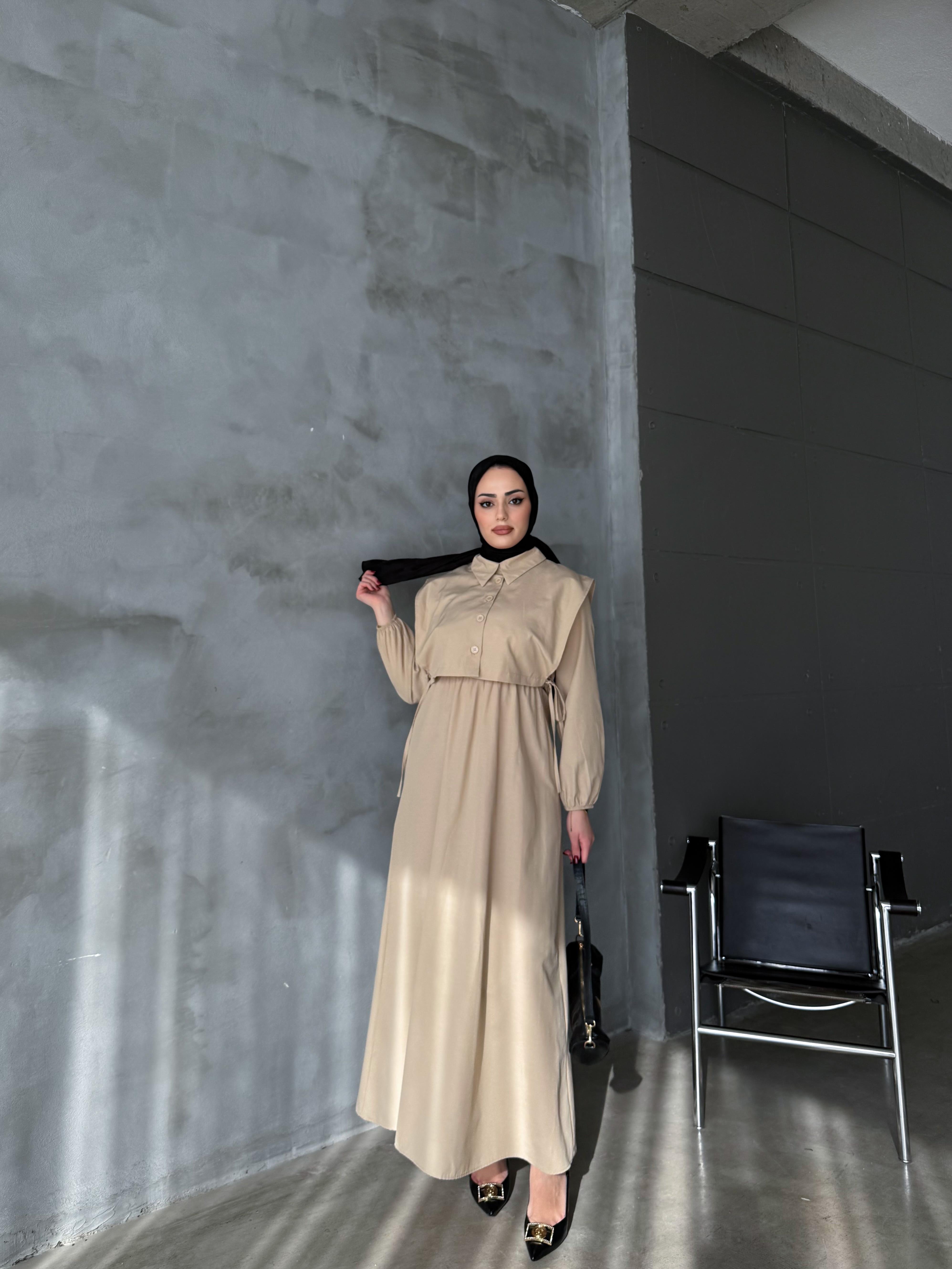 BYMN YELEKLİ ELBİSE Krem