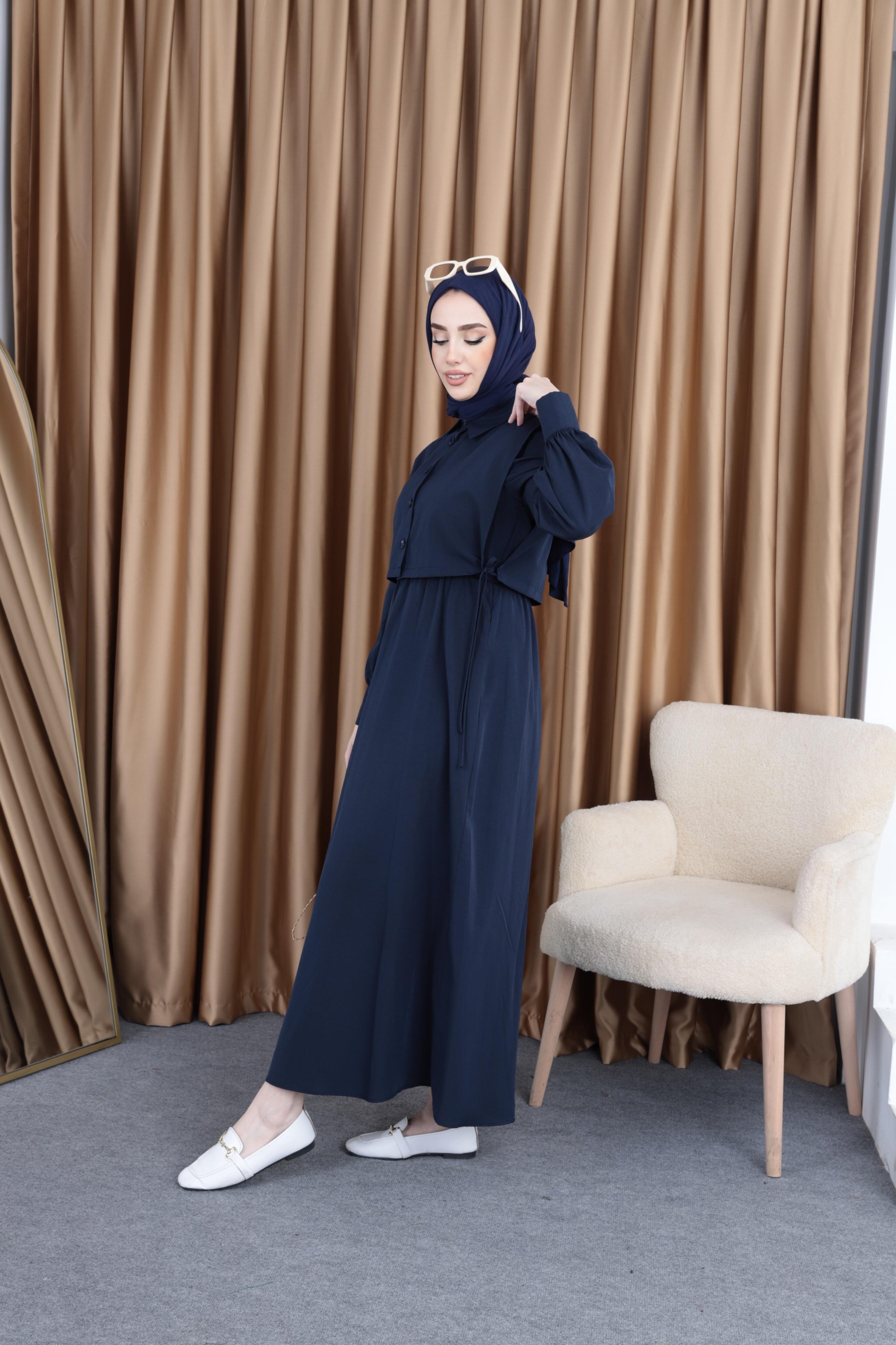 BYMN YELEKLİ ELBİSE Lacivert