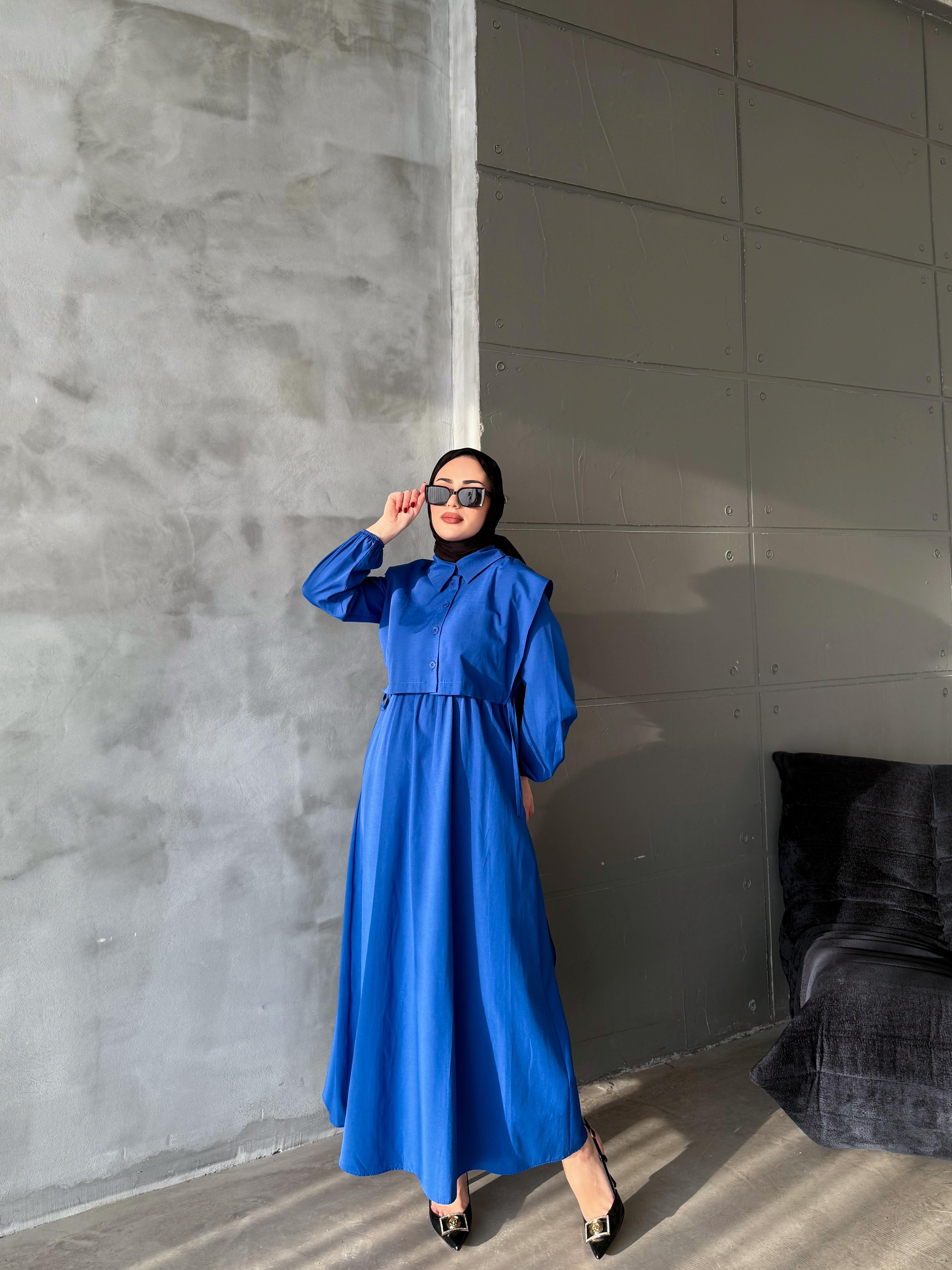 BYMN YELEKLİ ELBİSE Mavi