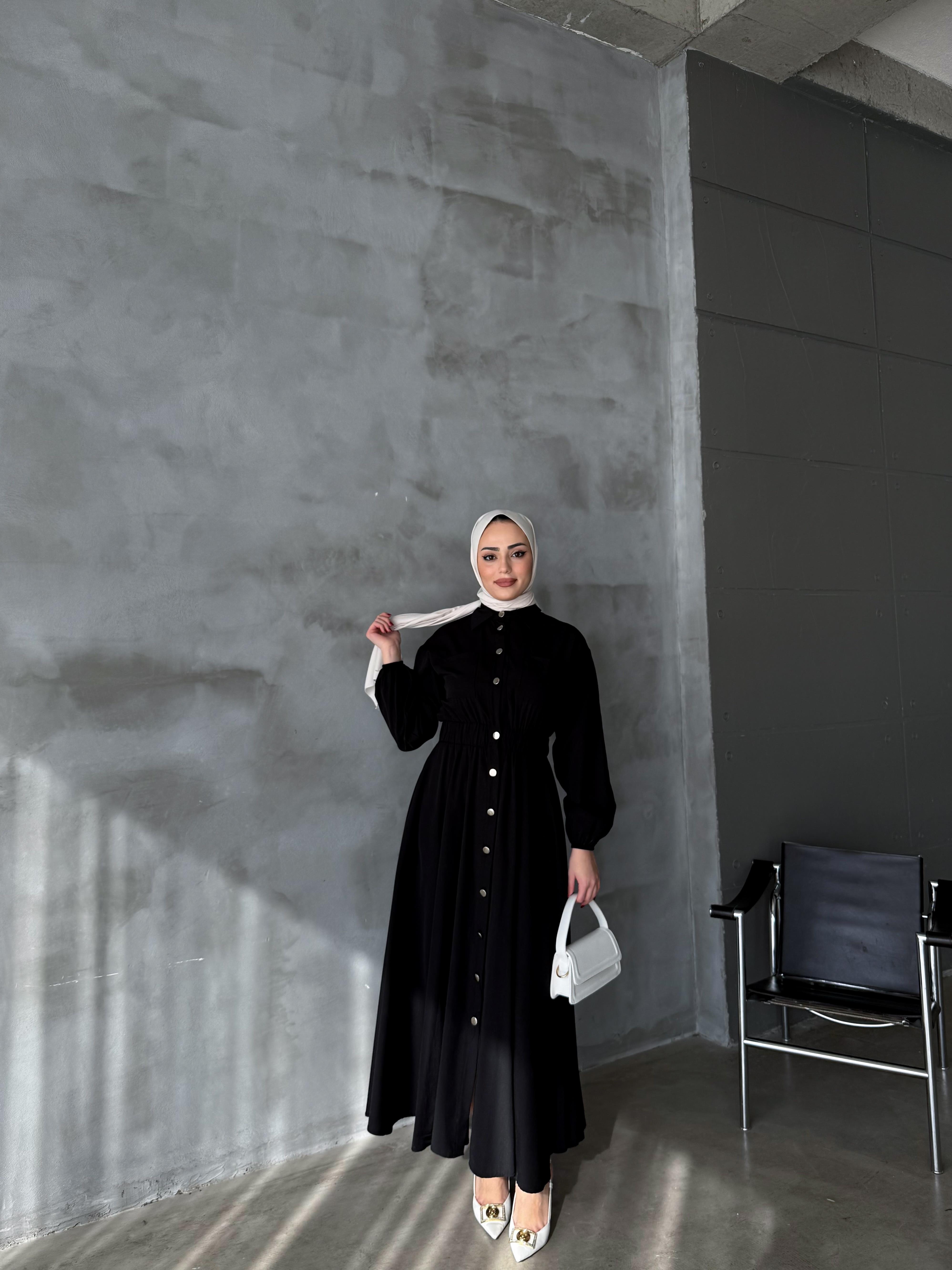 Çıtçıtlı Elbise Siyah