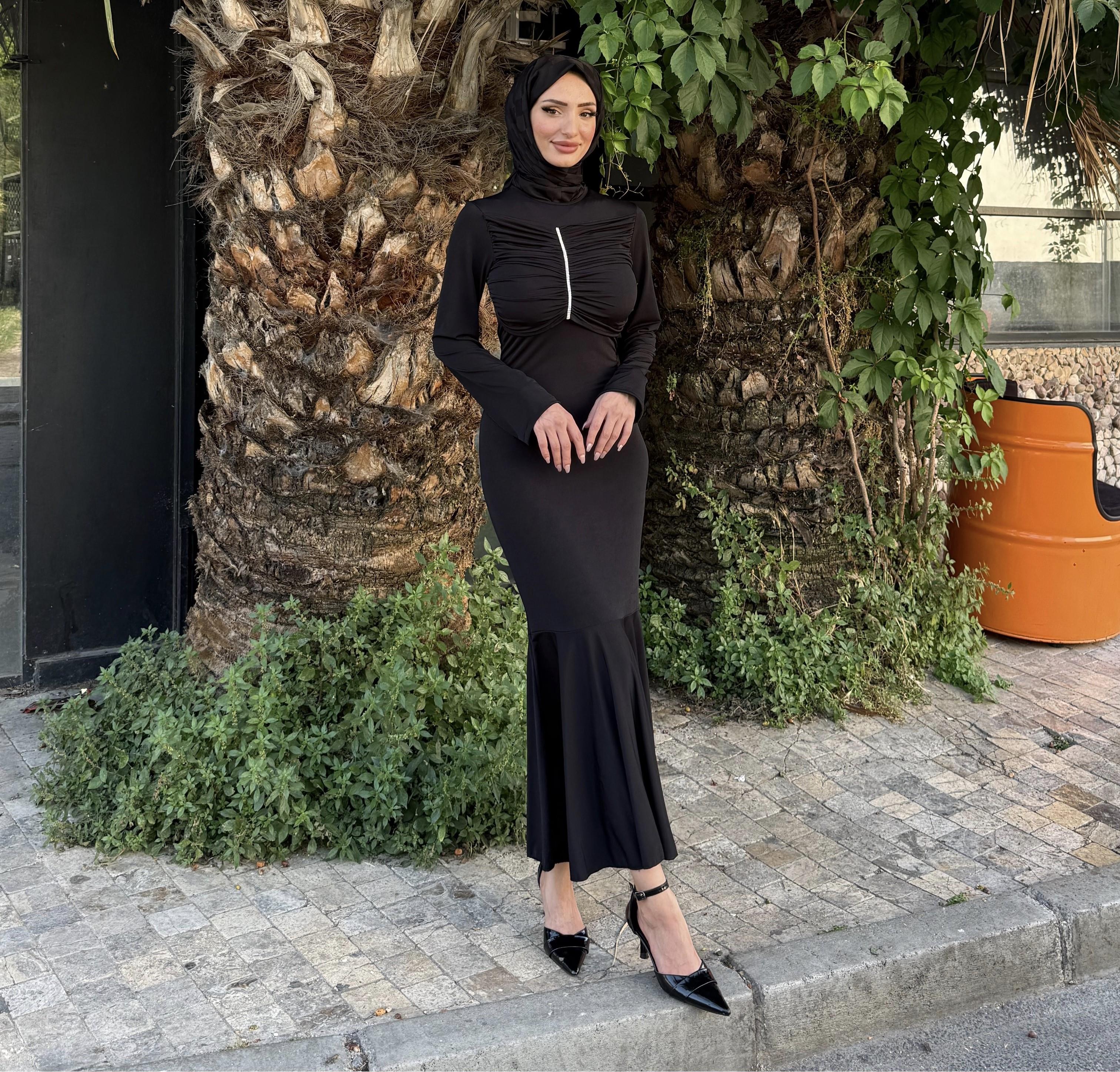 Erva Taşlı Elbise Siyah