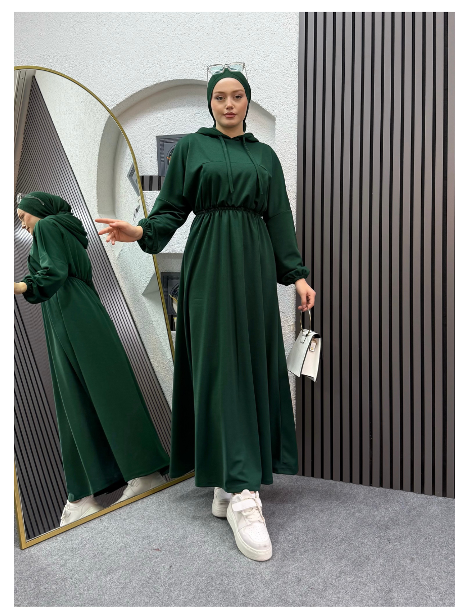 Kapüşonlu Elbise Yeşil