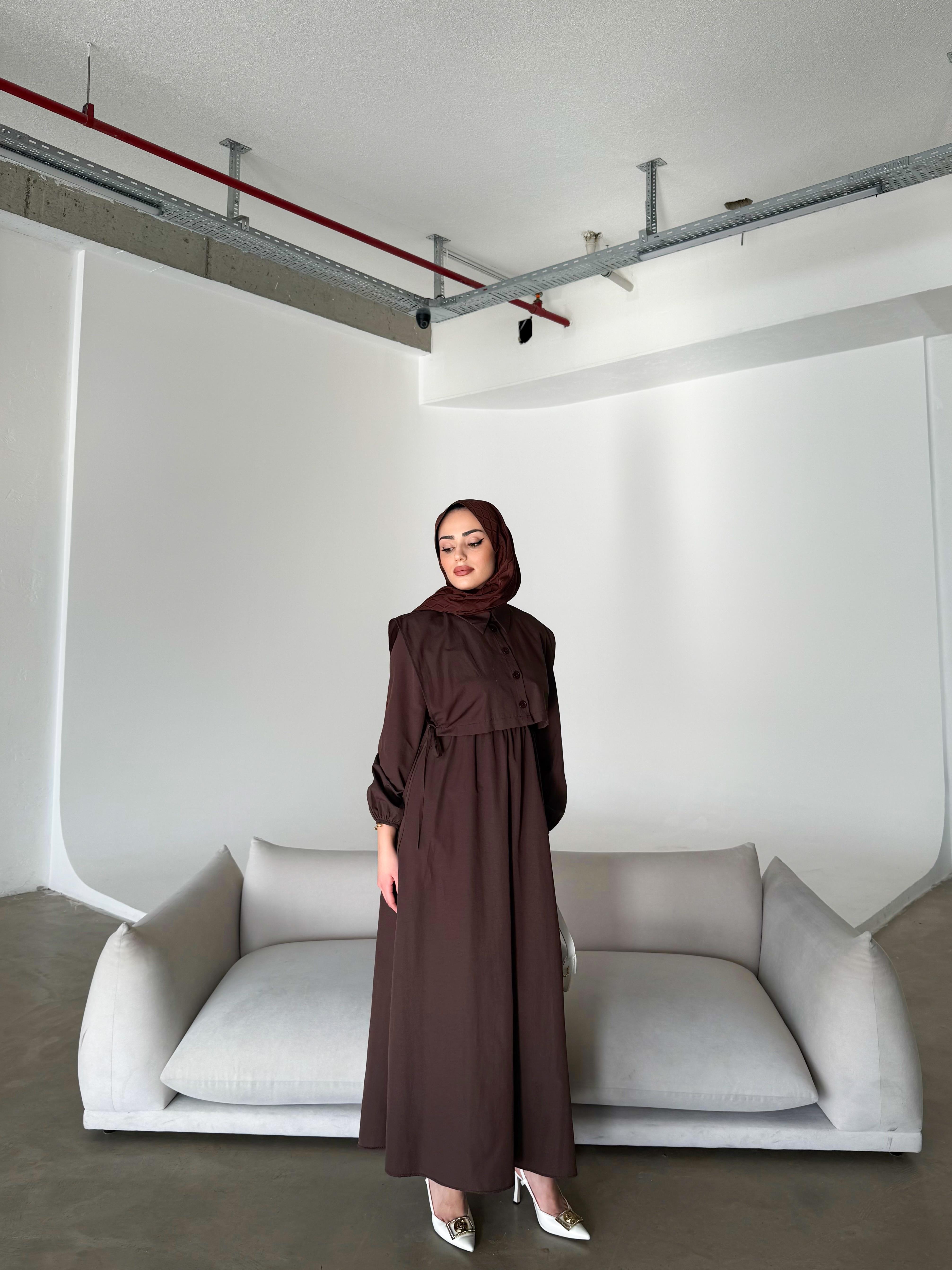 Larin Yelekli Elbise Kahve