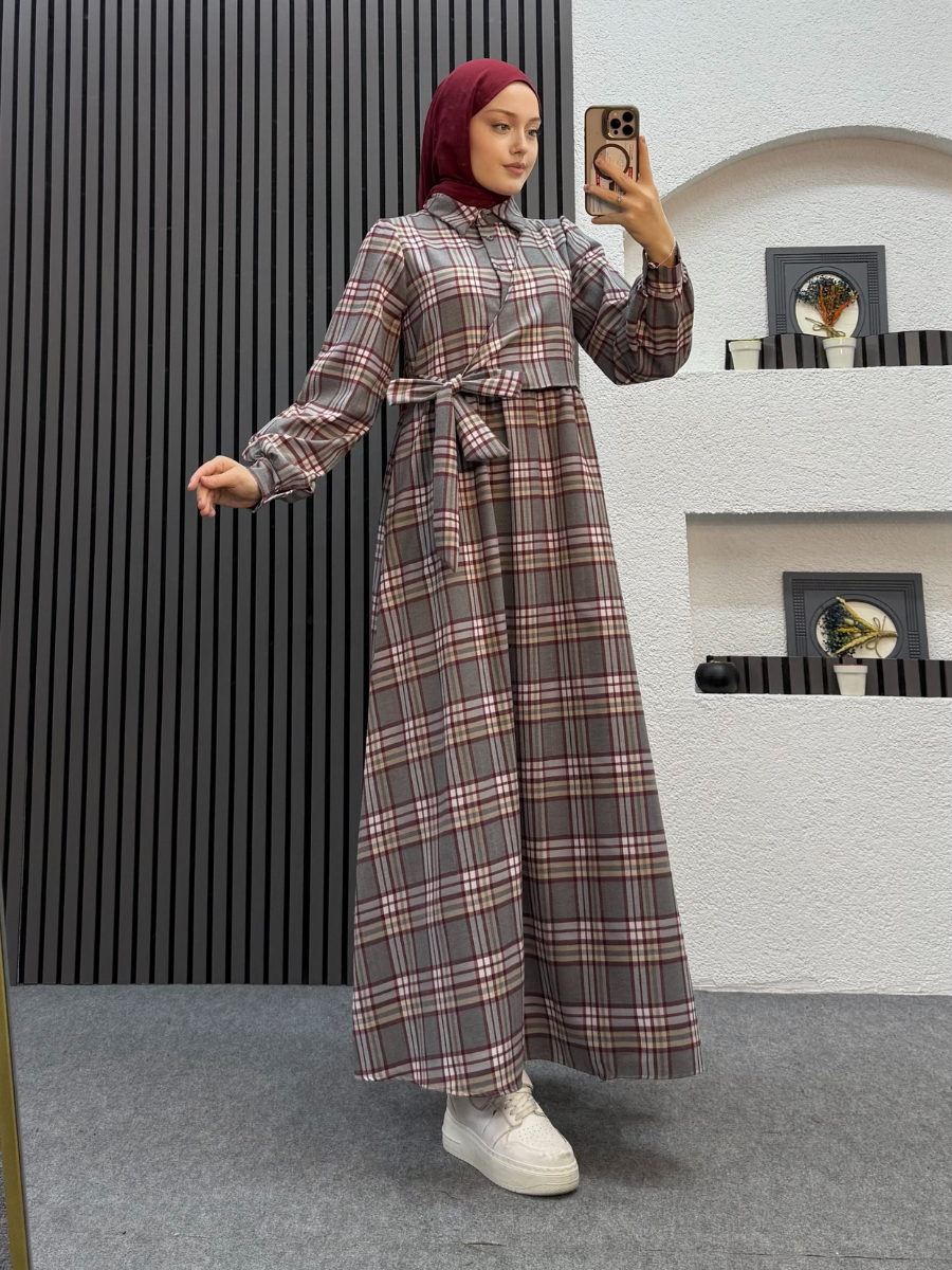 Lima Ekose Elbise Gri