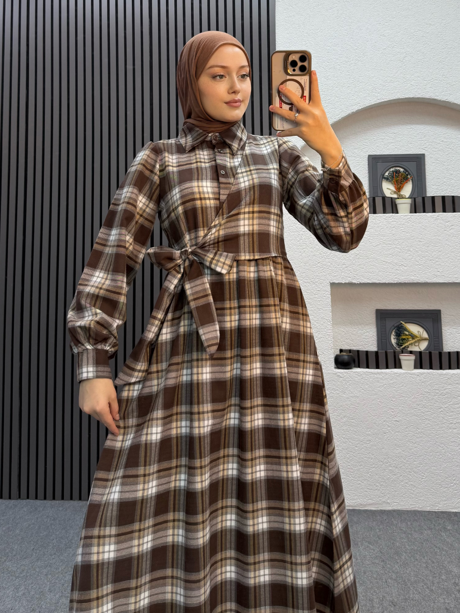 Lima Ekose Elbise Kahve