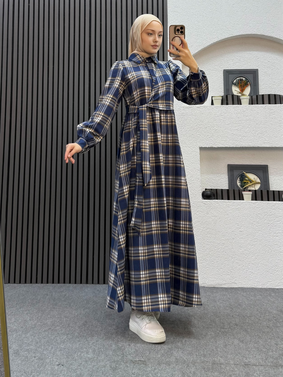 Lima Ekose Elbise Lacivert