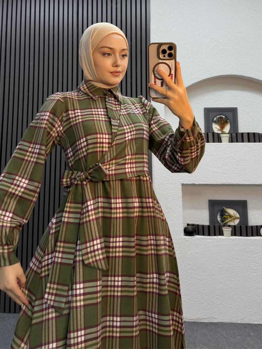 Lima Ekose Elbise Yeşil