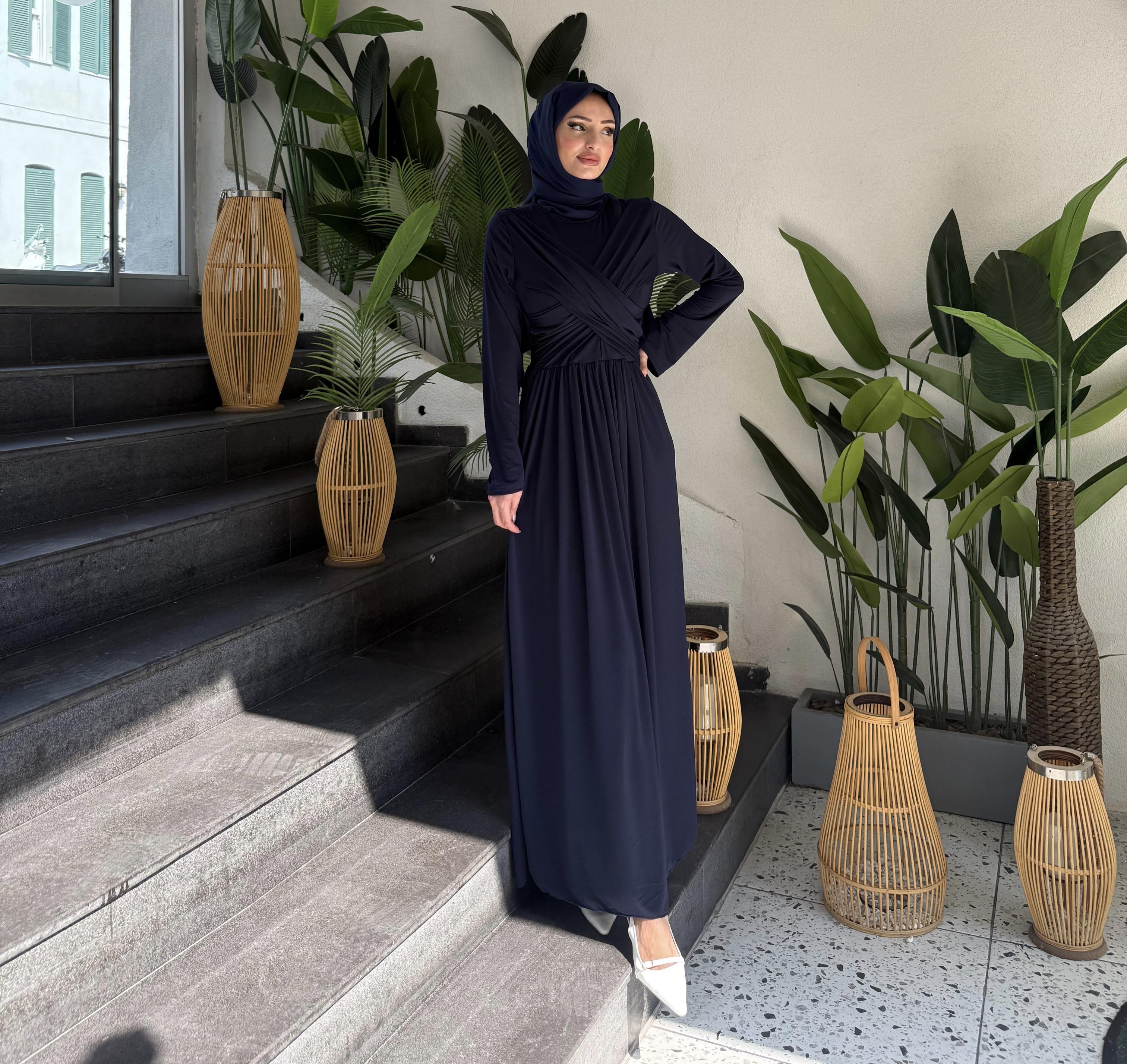 Linda Taşlı Elbise Lacivert