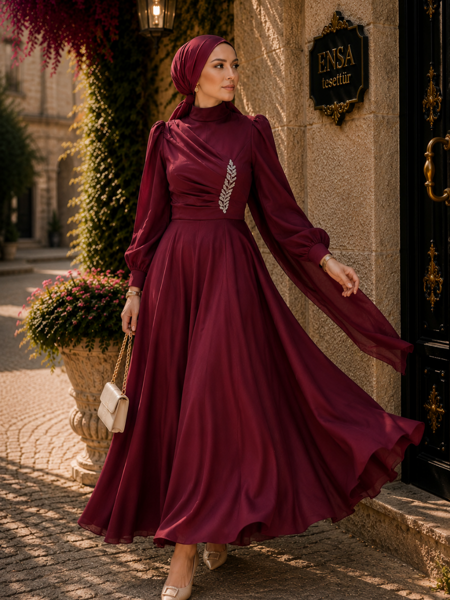 Mariya Saten Abiye Bordo