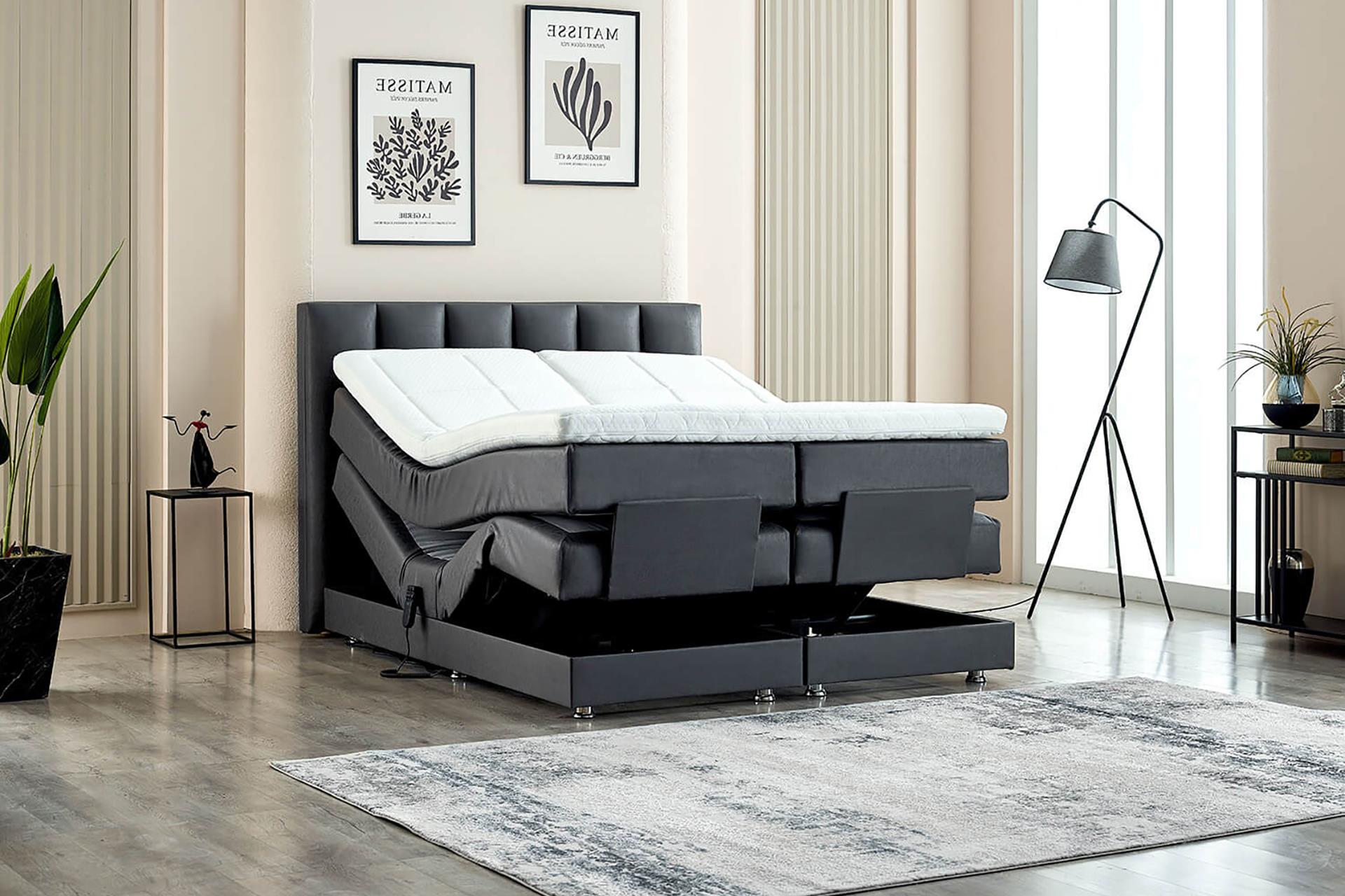 Unimet Nera Motorlu Kumandalı Hareketli Çift Kişilik Baza+Başlık+Yatak Seti Antrasit