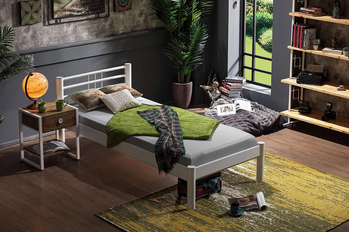 Unimet Asos-S Tek Kişilik Ferforje Beyaz Metal Karyola