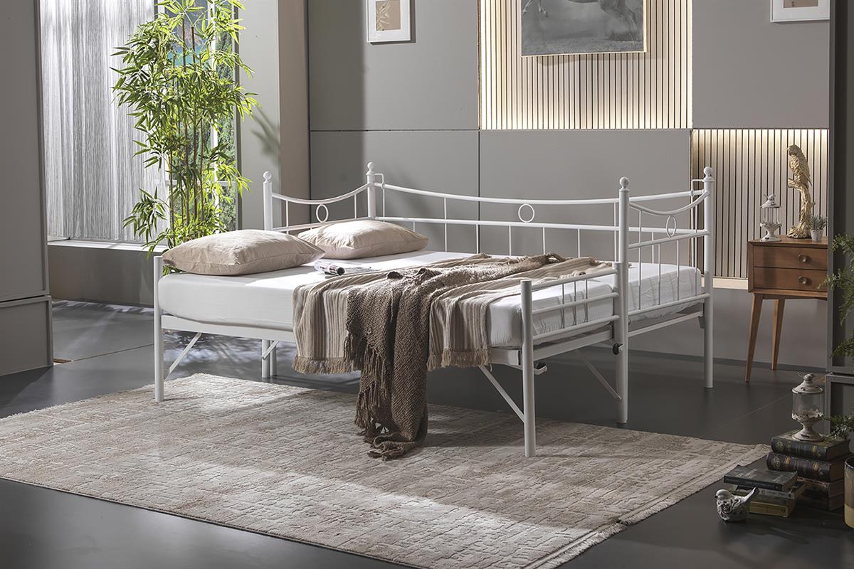 Unimet Daily Yavrulu Daybed-Çift Tek Kişilik Beyaz Metal Karyola