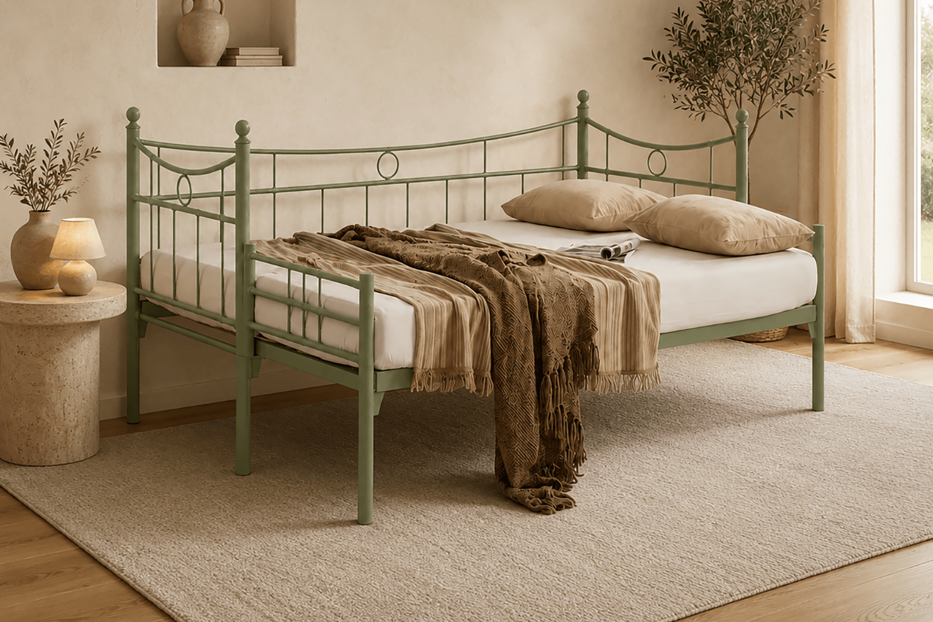 Unimet Daily Yavrulu Daybed-Çift Tek Kişilik Yeşil Metal Karyola
