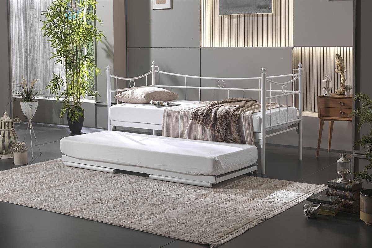Unimet Daily Yavrulu Daybed-Çift Tek Kişilik Beyaz Metal Karyola