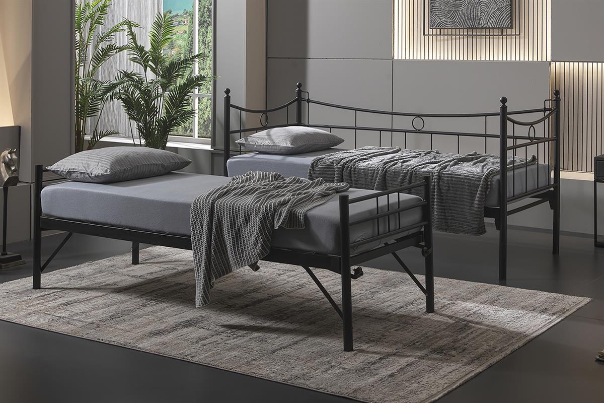 Unimet Daily Yavrulu Daybed-Çift Tek Kişilik Siyah Metal Karyola