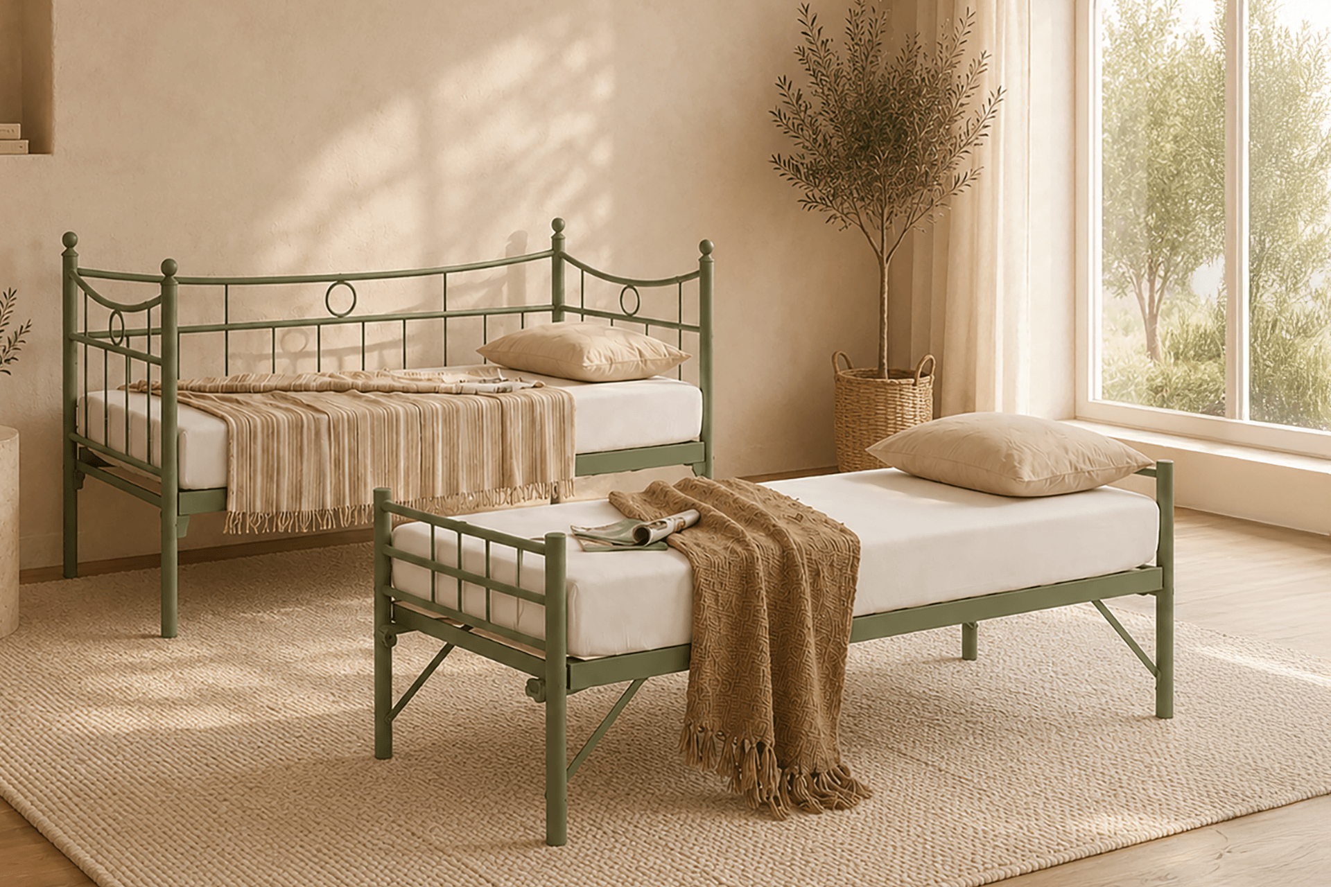 Unimet Daily Yavrulu Daybed-Yataklar Dahil-Çift Tek Kişilik Metal Karyola
